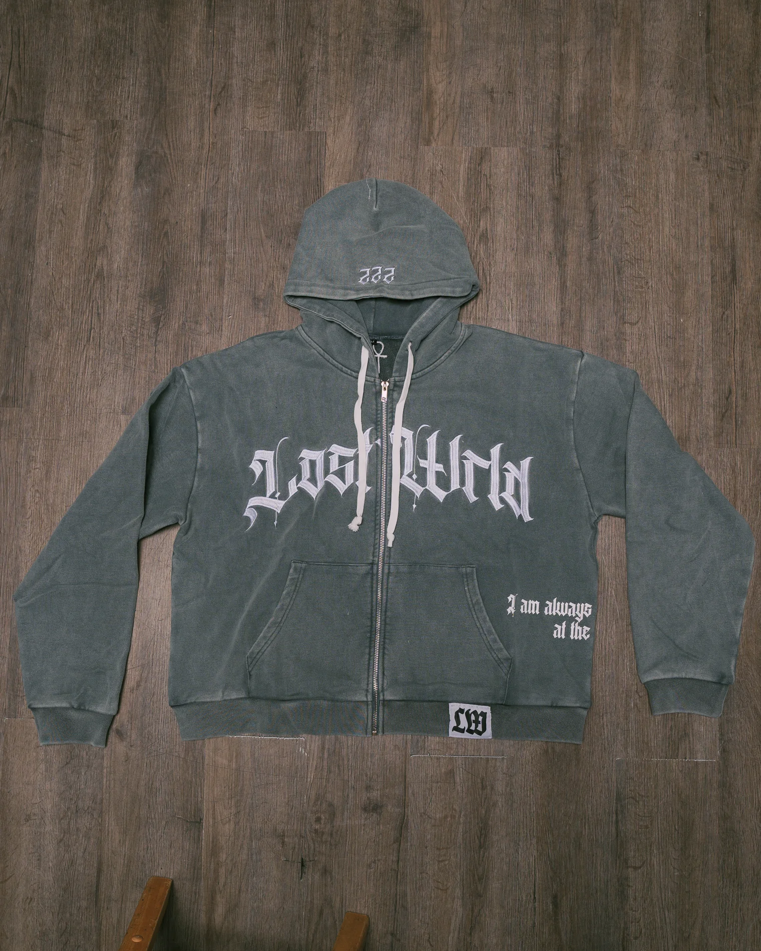 Gothic Zip Hoodie — Washed Gray
