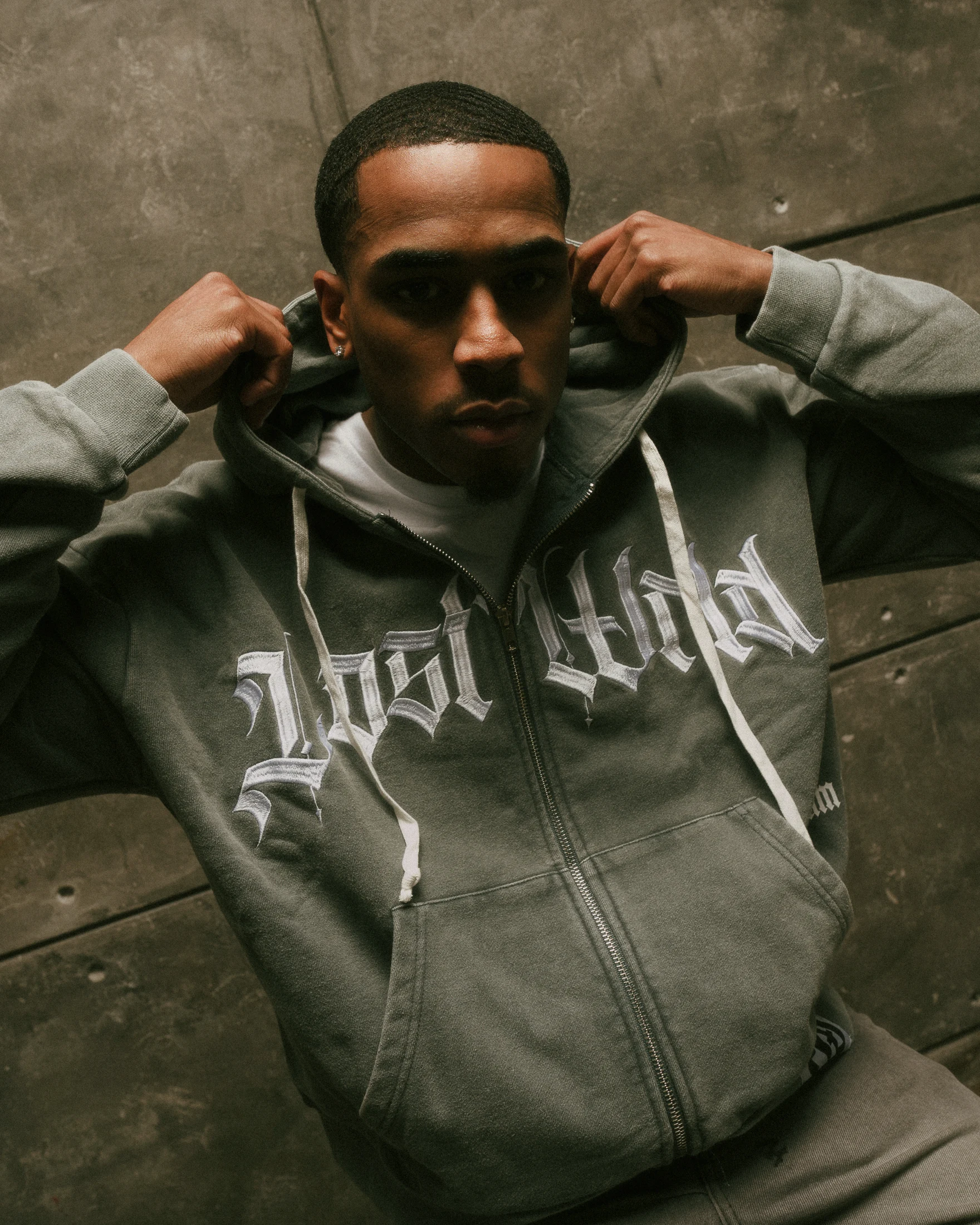 Gothic hoodie studio portrait
